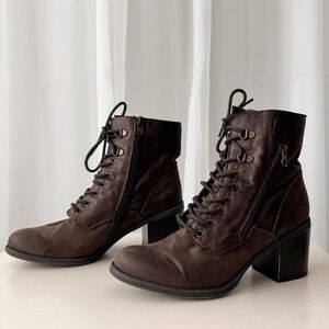 White Mountain Brown Lace Up Ankle Boots Chunky Heel Combat Style Booties 9